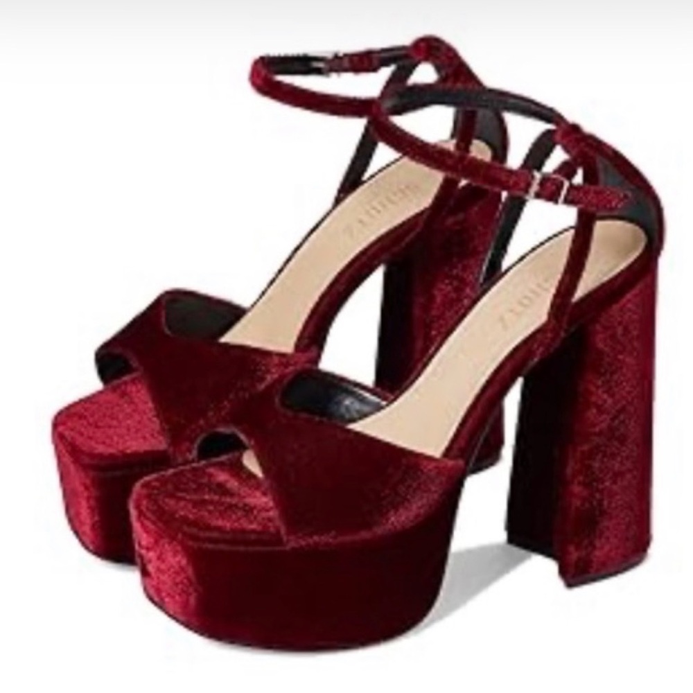 SCHUTZ Burgundy Velvet Platform Sandals